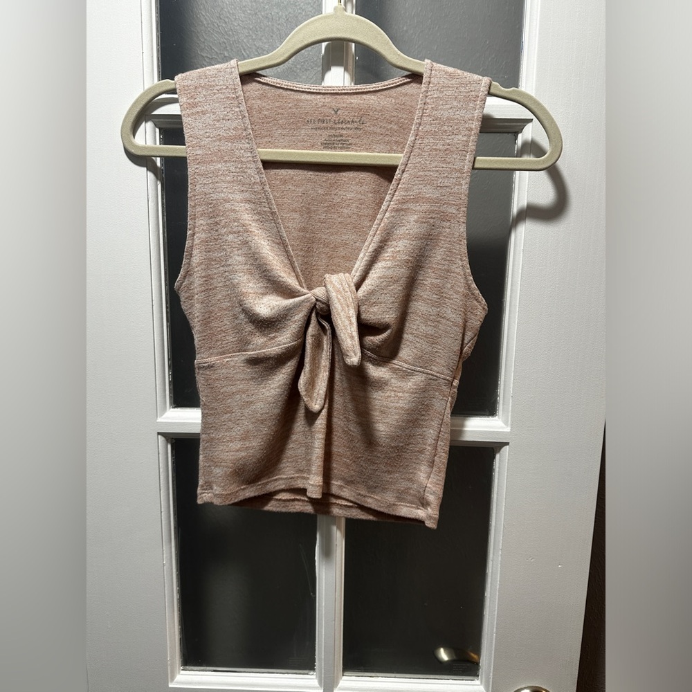 American Eagle Light Pink Front Tie Cropped Top Size Medium - Picture 3 of 5